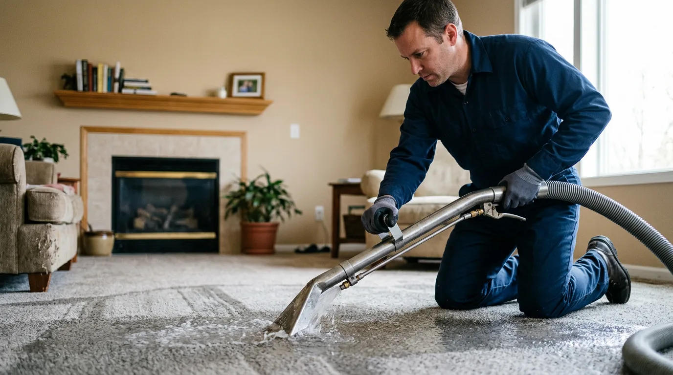 Water damage restoration technician working near Stanwood, IA